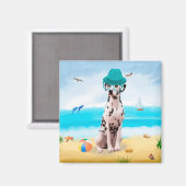 Aimant Chien Dalmation sur la plage (Recto/Verso)