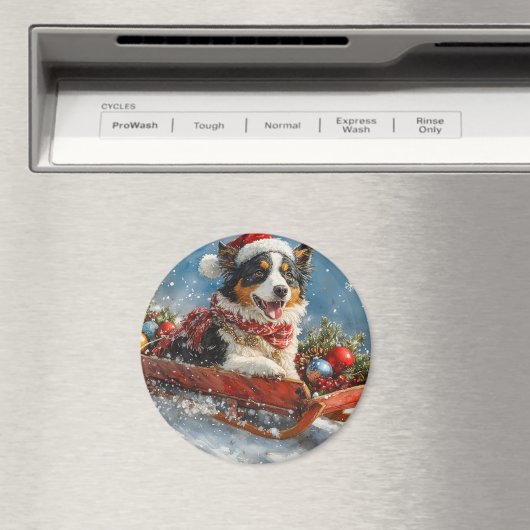 Aimant Chien de berger australien en Noël à Sledge (In Situ (Lave-vaisselle))