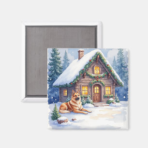 Aimant Chien de berger caucasien Cabane de montagne Noël