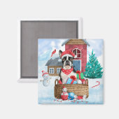 Aimant Chien de Boston Terrier dans la neige Maison de Ch (Recto/Verso)
