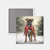 Aimant Chien de boxe en Noël de neige (Recto/Verso)