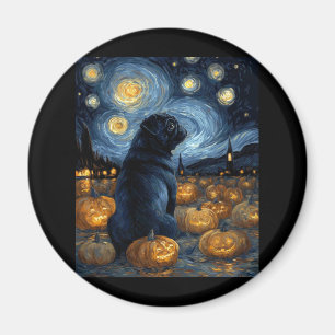 Aimant Chien de Carlin noir van gogh nuit étoilée hallowe