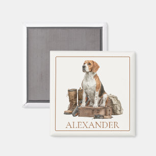 Aimant Chien de chasse de style vintage à l'aquarelle