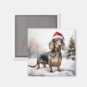 Aimant Chien de Dachshund à Noël de neige (Recto/Verso)