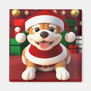 Aimant Chien de dessin animé mignon en tenue de Père Noël