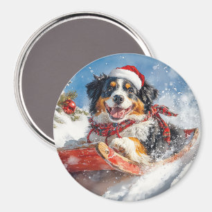 Aimant Chien de Montagne bernois en luge Noël