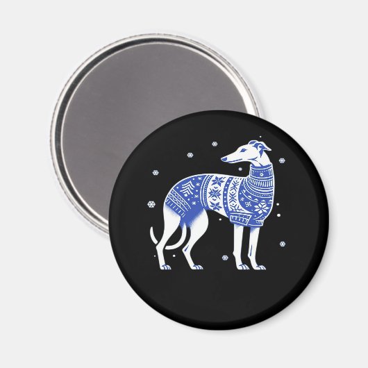 Aimant Chien de Noël Greyhound portant un chandail moche (Recto/Verso)