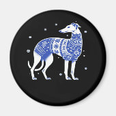 Aimant Chien de Noël Greyhound portant un chandail moche (Devant)