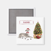 Aimant Chien de Noël italien Greyhound avec arbre (Recto/Verso)
