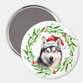 Aimant Chien de Noël Sibérien Husky Santa Hat (Recto/Verso)