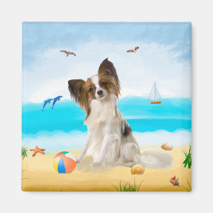 Aimant Chien de Papillon sur la plage