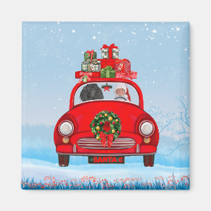 Aimant Chien De Poiche En Voiture Avec Le Père Noël