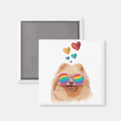 Aimant Chien de Poméranie avec Coeurs Saint Valentin (Recto/Verso)