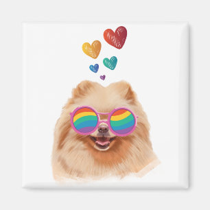 Aimant Chien de Poméranie avec Coeurs Saint Valentin