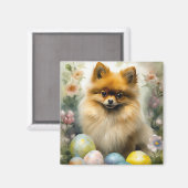 Aimant Chien de Poméranie avec oeufs de Pâques vacances (Recto/Verso)