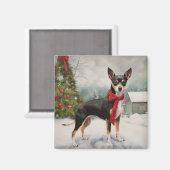 Aimant Chien de Rat Terrier à Noël de neige (Recto/Verso)