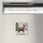 Aimant Chien de Rat Terrier à Noël de neige (In Situ (Lave-vaisselle))