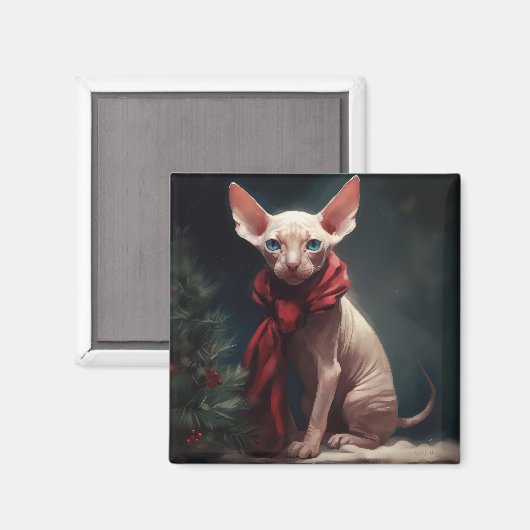 Aimant Chien de Sphynx à Noël de neige (Recto/Verso)