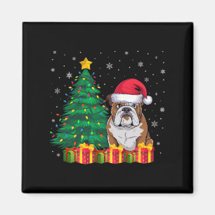 Aimant Chien de taule américain moche Santa Hat lumières
