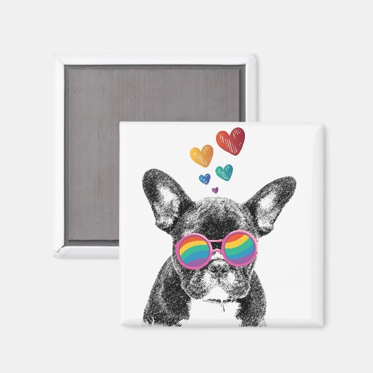 Aimant Chien de taureau avec Coeurs Saint-Valentin (Recto/Verso)