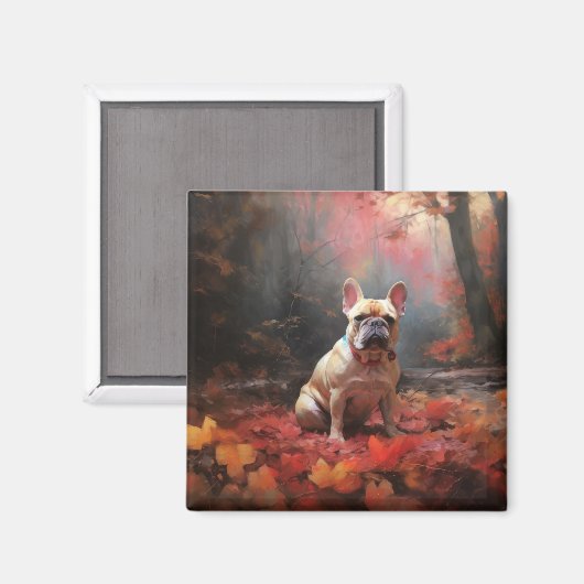 Aimant Chien de taureau français en automne Leaves automn (Recto/Verso)
