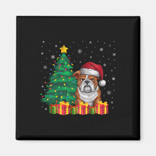 Aimant Chien de taureaux anglais moche Santa Hat feux de