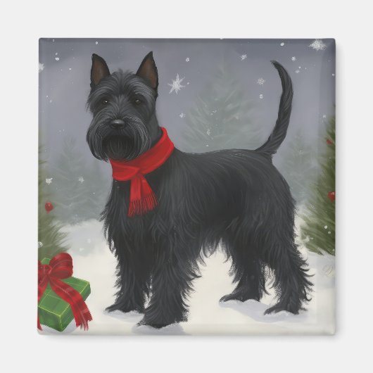 Aimant Chien de Terrier écossais en Noël de neige (Devant)