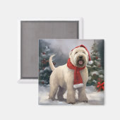 Aimant Chien de Terrier rouillé en Noël de neige (Recto/Verso)