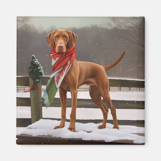 Aimant Chien de Vizsla à Noël de neige (Devant)