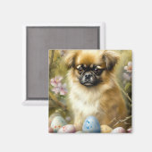 Aimant Chien d'Espagne tibétain avec oeufs de Pâques vaca (Recto/Verso)