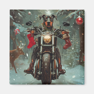 Aimant Chien Doberman à moto Noël