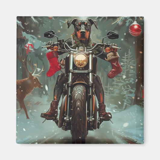 Aimant Chien Doberman à moto Noël (Devant)