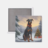 Aimant Chien Doberman pendant Noël de neige (Recto/Verso)