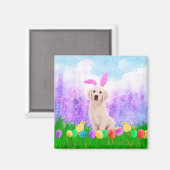 Aimant Chien d'or retriever avec oeufs de Pâques Poussins (Recto/Verso)