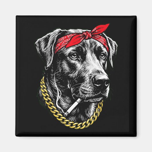 Aimant Chien drôle fumant une cigarette labrador retrieve (Devant)