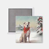 Aimant Chien du Staffordshire américain à Noël de neige (Recto/Verso)