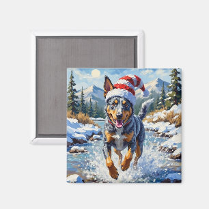 Aimant Chien énergique Blue Heeler Ruisseau d'hiver Noël