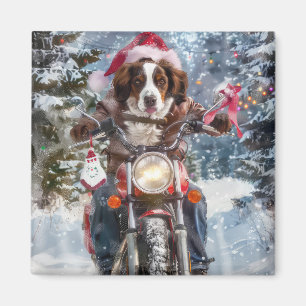 Aimant Chien Épagneul Breton à moto Noël