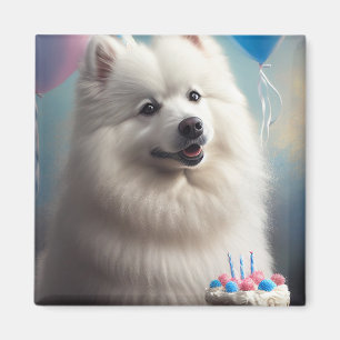 Aimant Chien esquimau américain avec ballons anniversaire