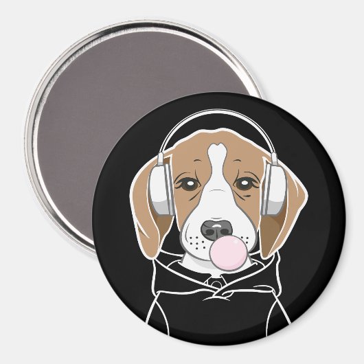 Aimant Chien frais avec Bubblegum mignon Beagle amusant (Recto/Verso)