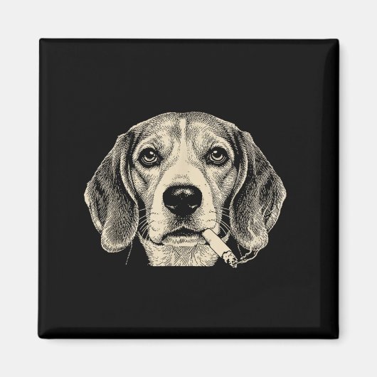 Aimant Chien fumant cigarette drôle beagle meme (Devant)