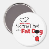 Aimant Chien gras maigre chef (blanc 3 pouces rond) (Recto/Verso)