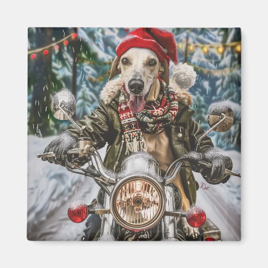 Aimant Chien Greyhound à moto Noël  (Devant)
