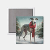 Aimant Chien gris à Noël de neige (Recto/Verso)