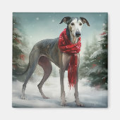 Aimant Chien gris à Noël de neige (Devant)