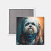 Aimant Chien Havanais en vélo peinture numérique (Recto/Verso)