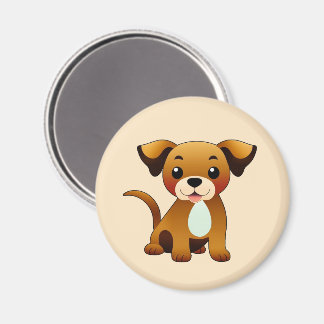 Aimant Chien joyeux, brun, assis