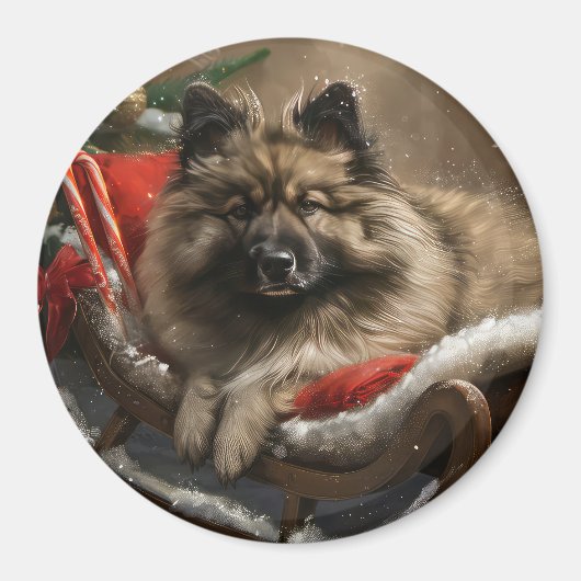Aimant Chien Keeshond Noël Festif (Devant)