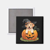 Aimant Chien Lab jaune Halloween Citrouille (Recto/Verso)
