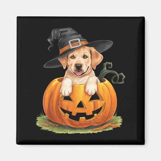 Aimant Chien Lab jaune Halloween Citrouille (Devant)